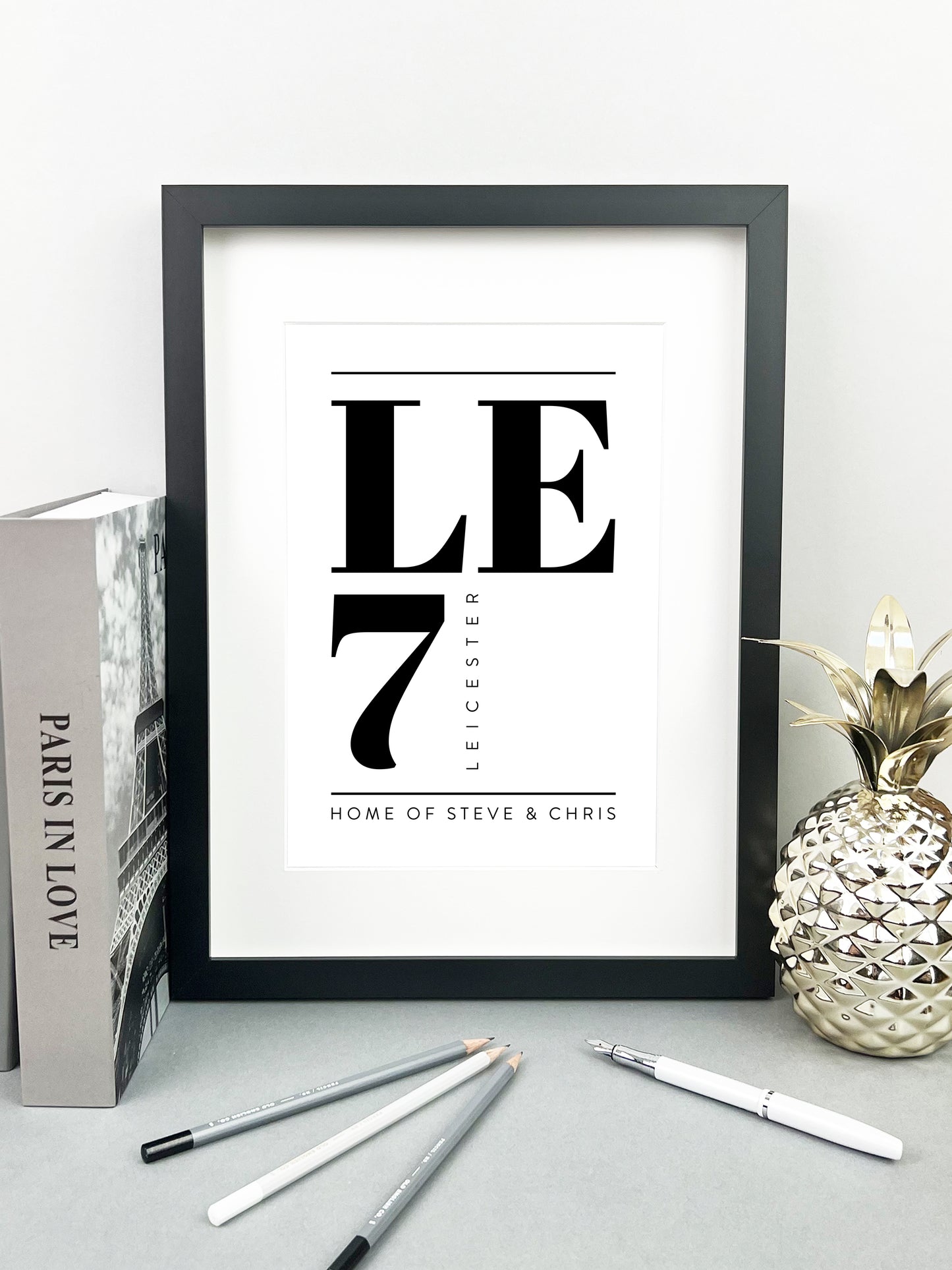 Personalised Postcode Print Black & White