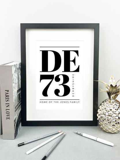 Personalised Postcode Print Black & White