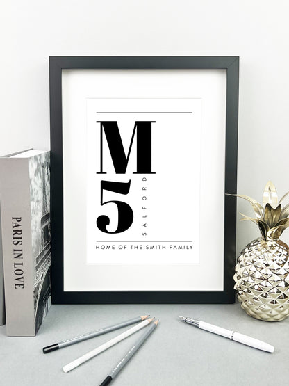 Personalised Postcode Print Black & White