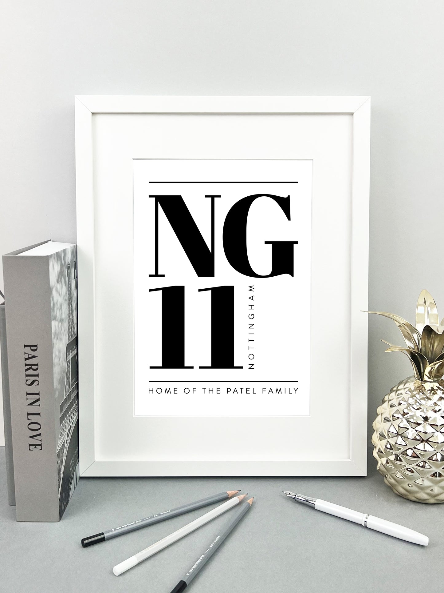 Personalised Postcode Print Black & White