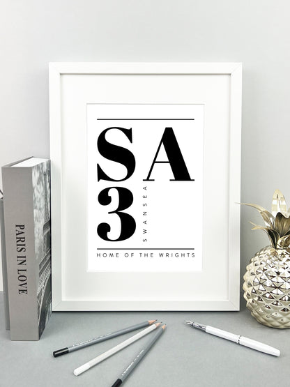 Personalised Postcode Print Black & White