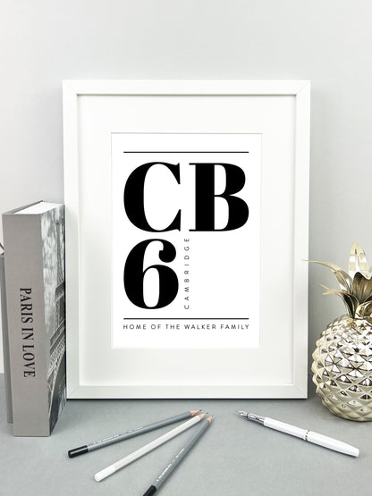 Personalised Postcode Print Black & White