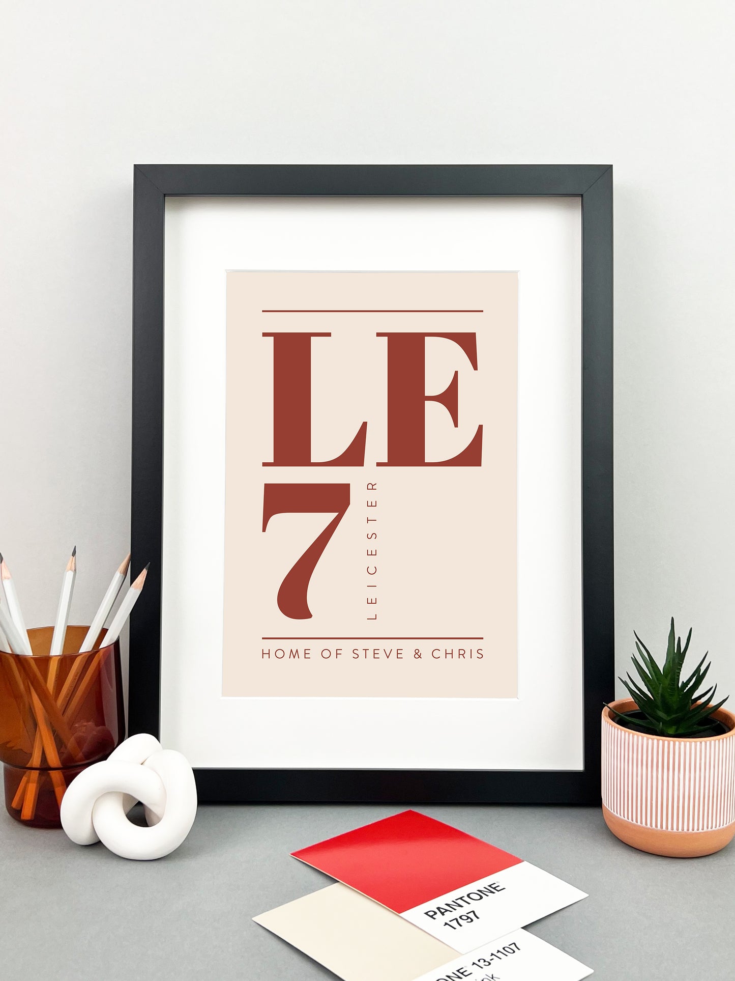 Personalised Postcode Print Cream & Terracotta