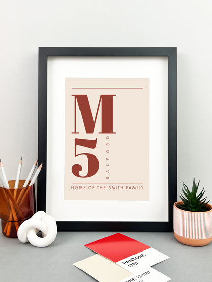 Personalised Postcode Print Cream & Terracotta