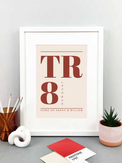 Personalised Postcode Print Cream & Terracotta