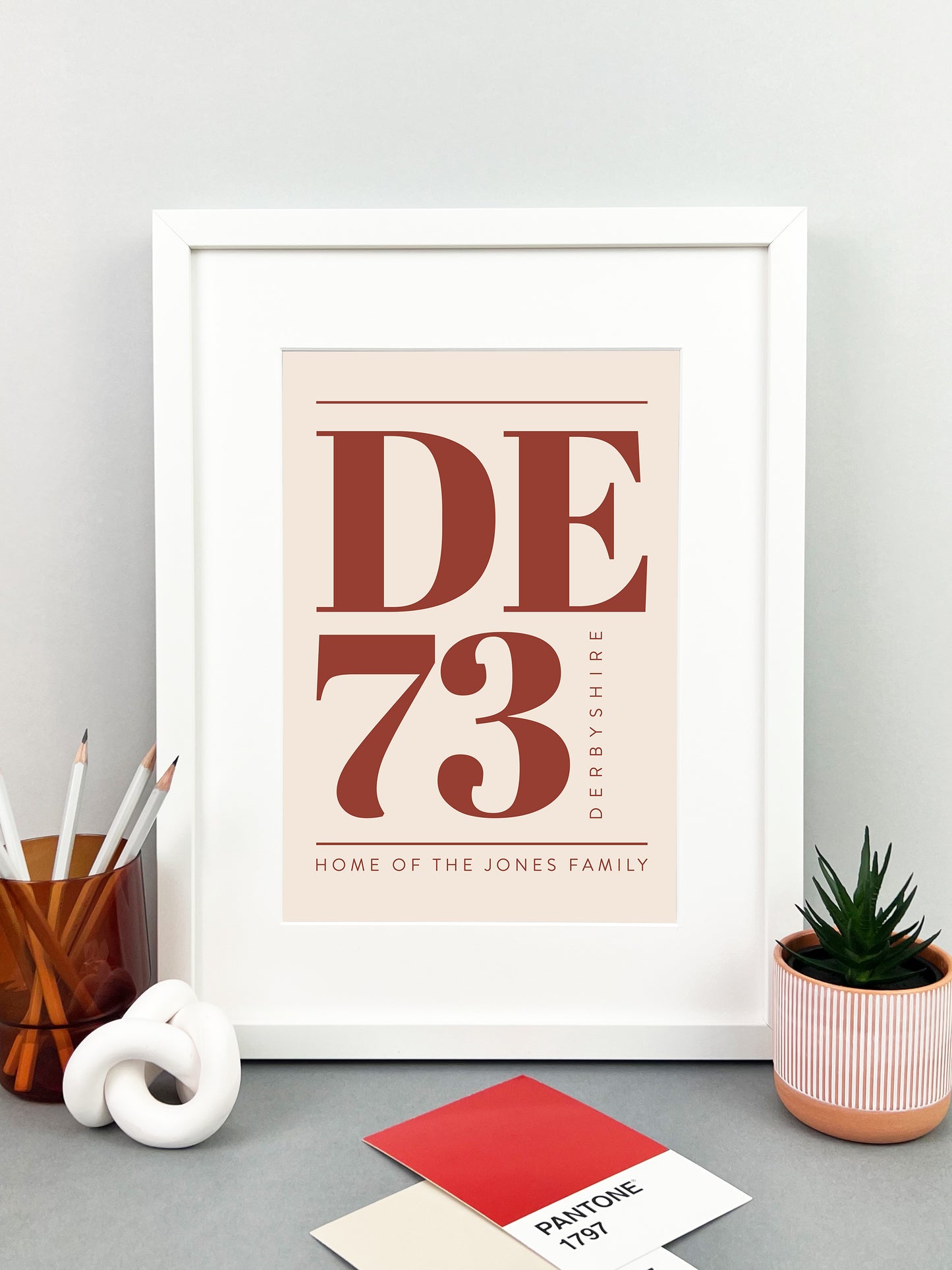 Personalised Postcode Print Cream & Terracotta