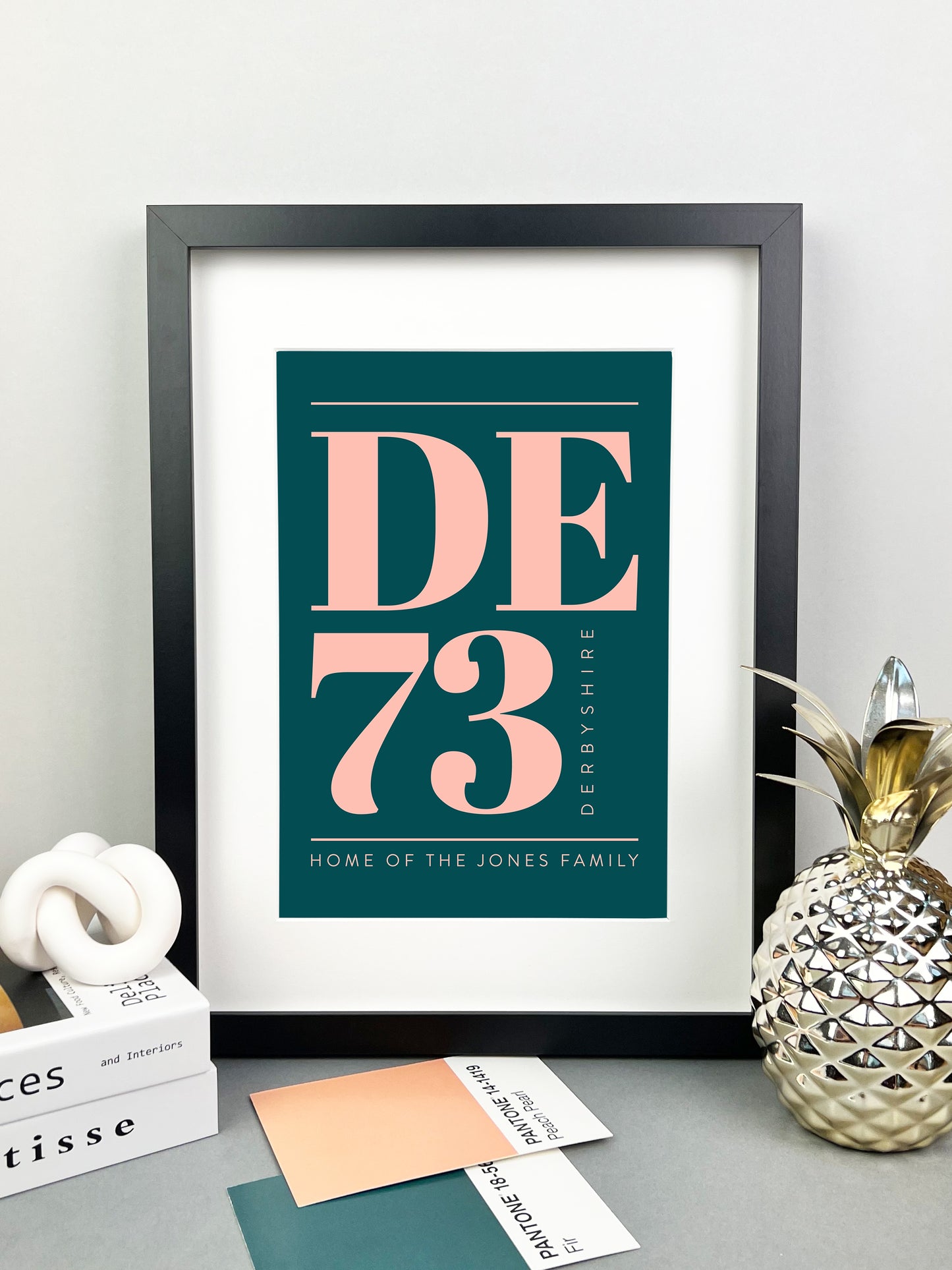 Personalised Postcode Print Dark Green & Pink