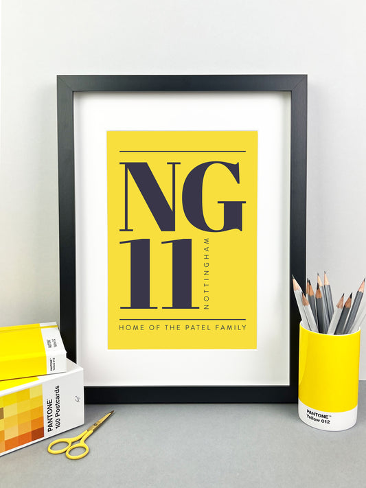 Personalised Postcode Print Yellow & Grey