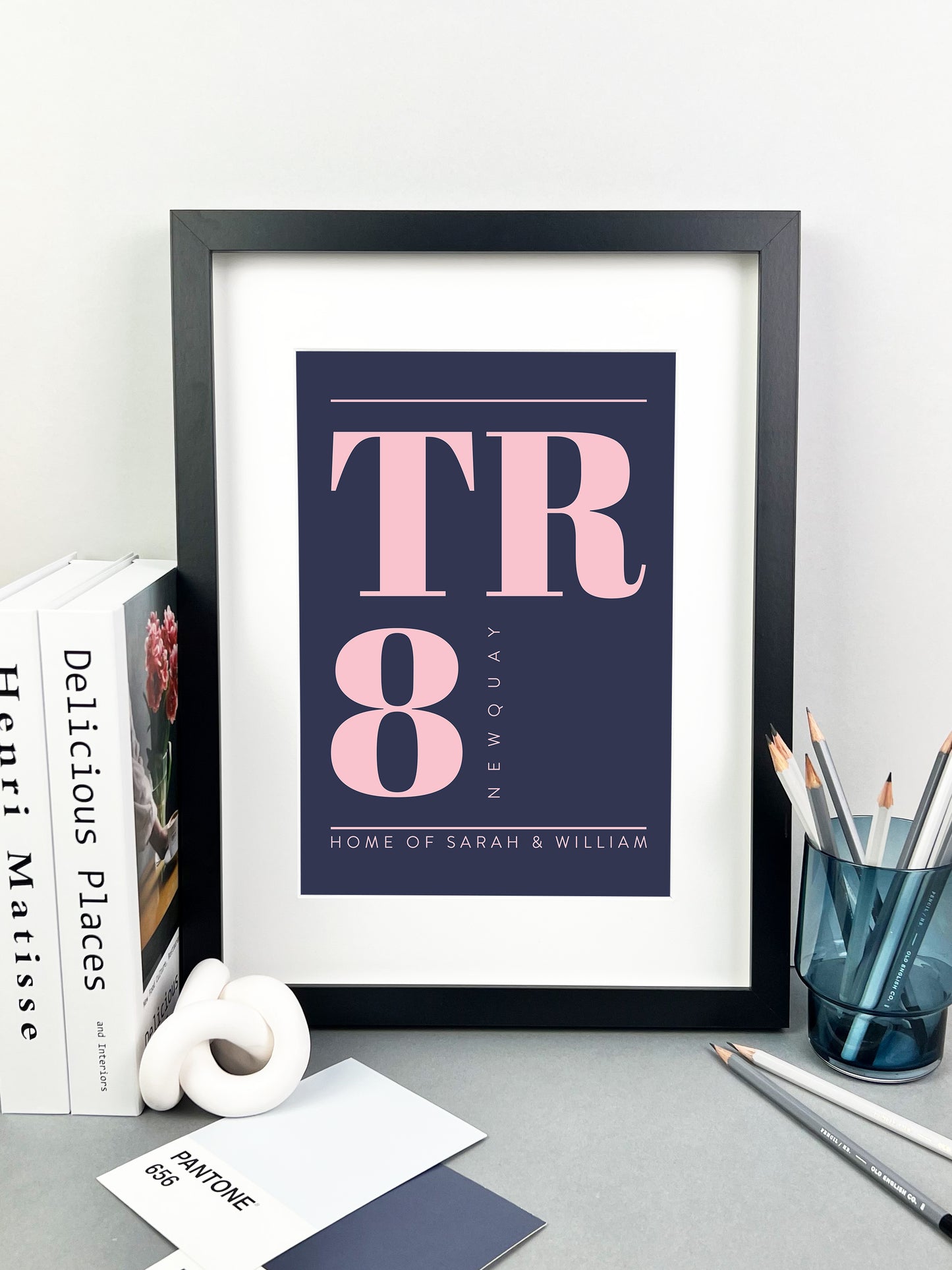 Personalised Postcode Print Navy and Pink