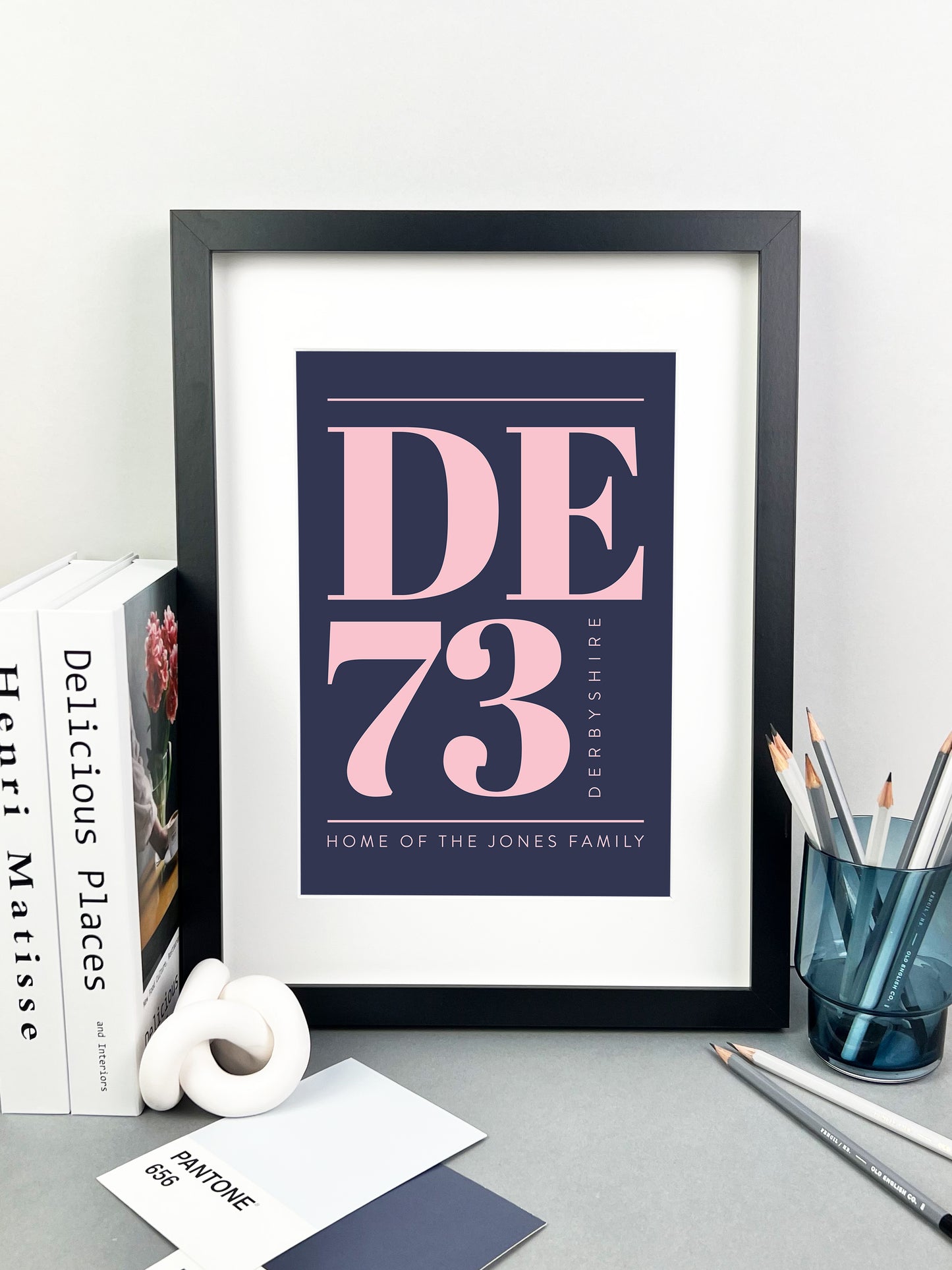 Personalised Postcode Print Navy and Pink