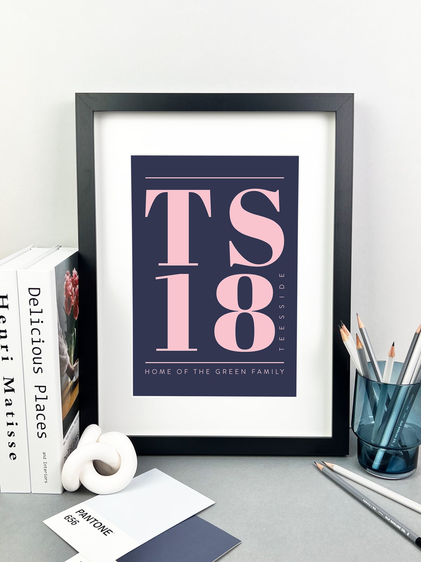 Personalised Postcode Print Navy and Pink