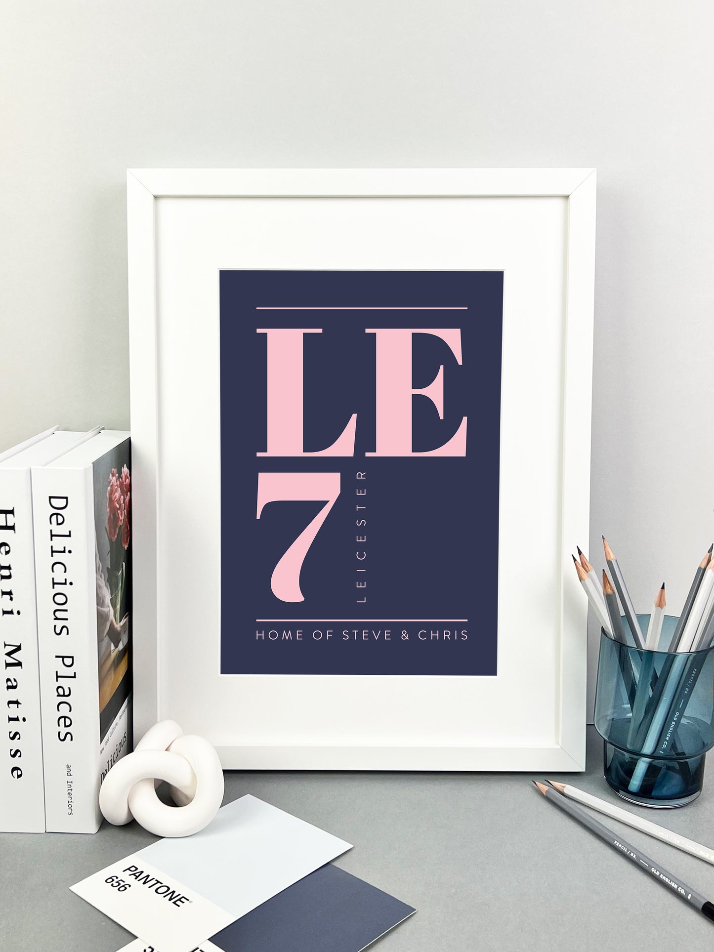 Personalised Postcode Print Navy and Pink