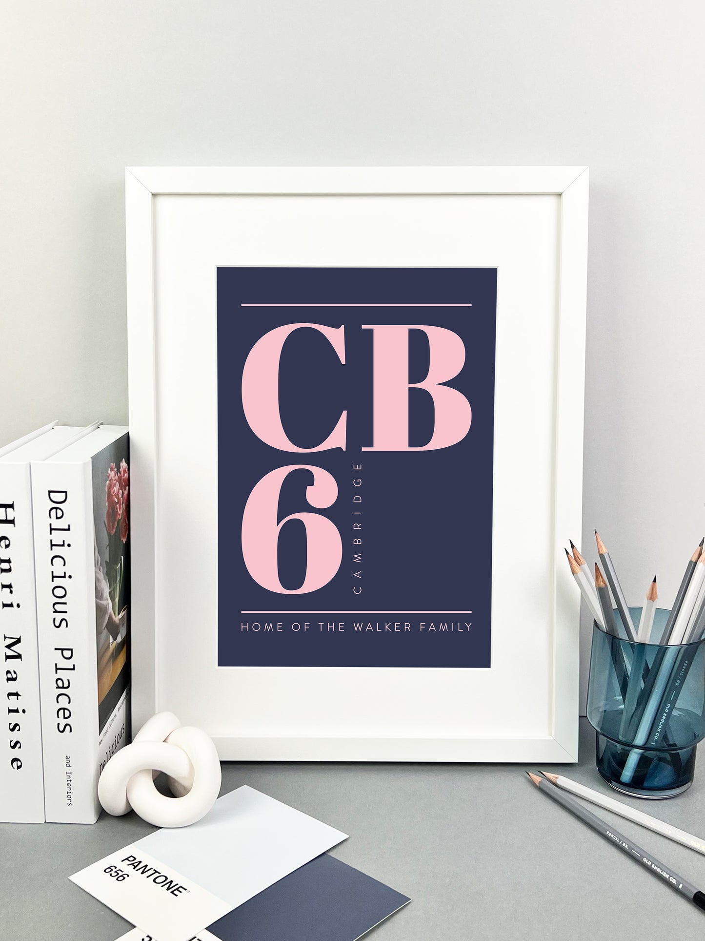 Personalised Postcode Print Navy and Pink