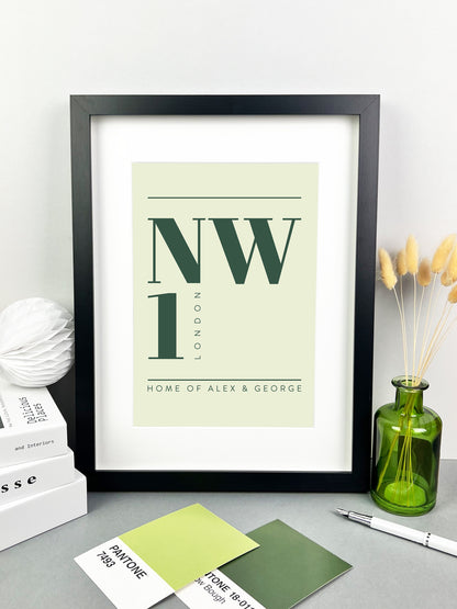 Personalised Postcode Print Apple and Green