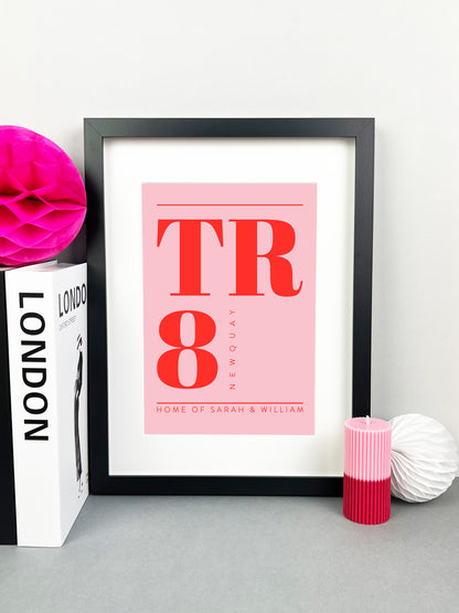 Personalised Postcode Print Pink and Red