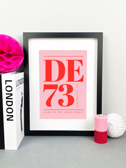 Personalised Postcode Print Pink and Red