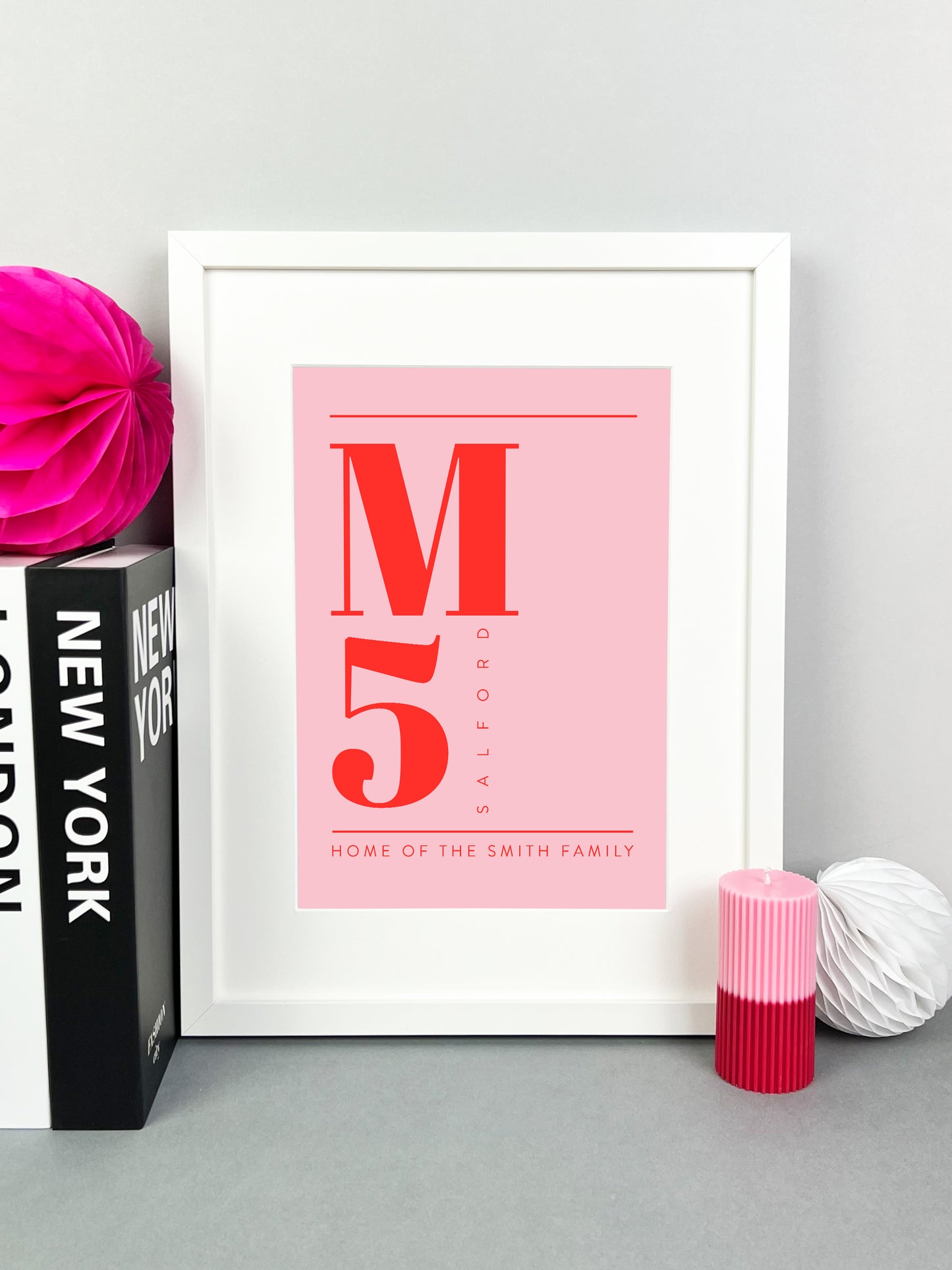 Personalised Postcode Print Pink and Red