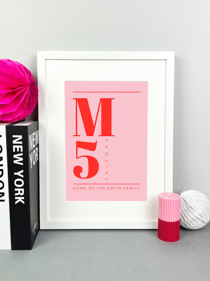 Personalised Postcode Print Pink and Red