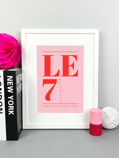 Personalised Postcode Print Pink and Red