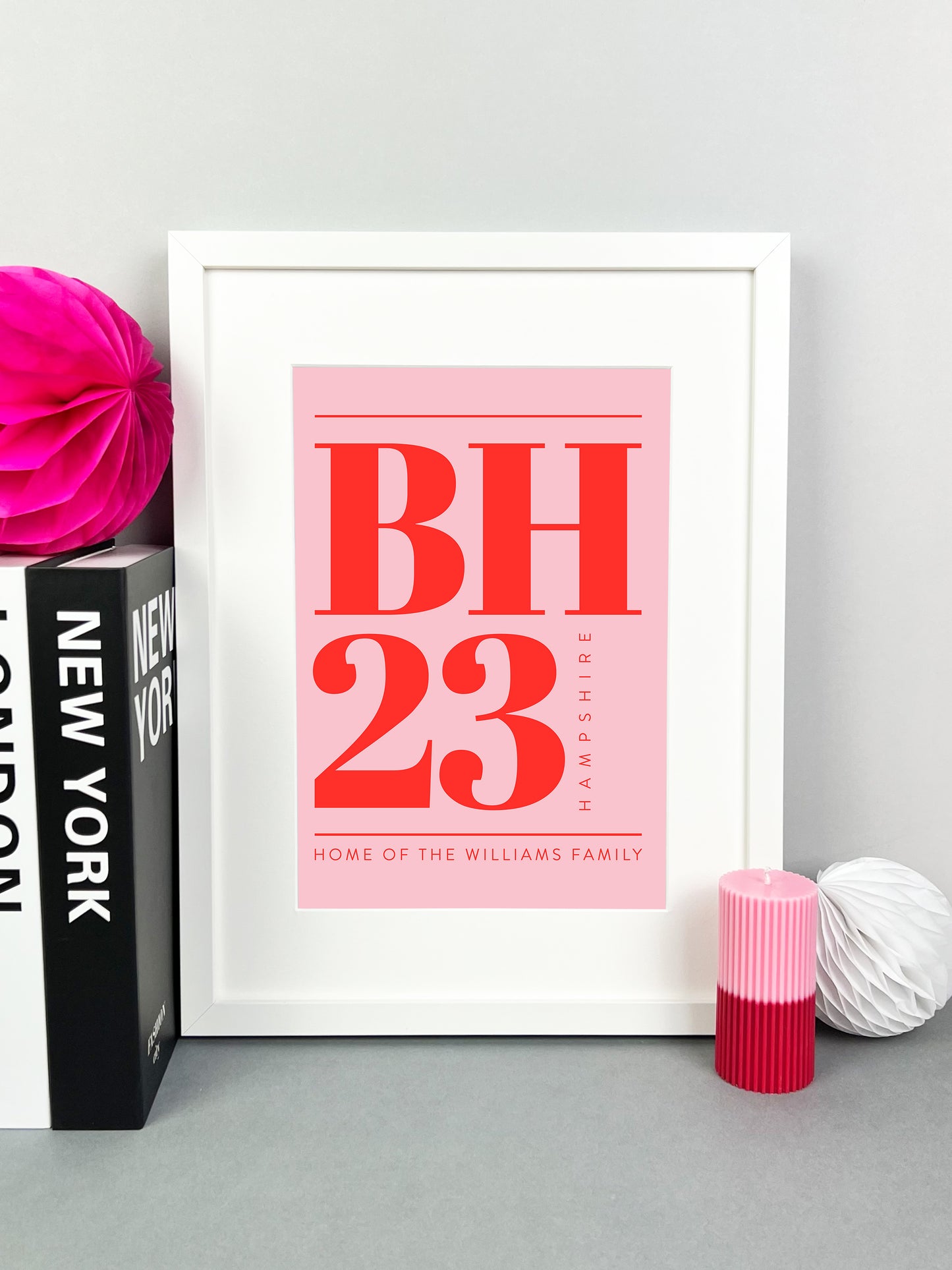 Personalised Postcode Print Pink and Red