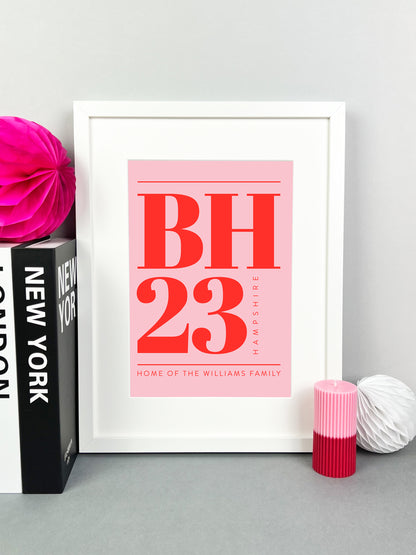 Personalised Postcode Print Pink and Red