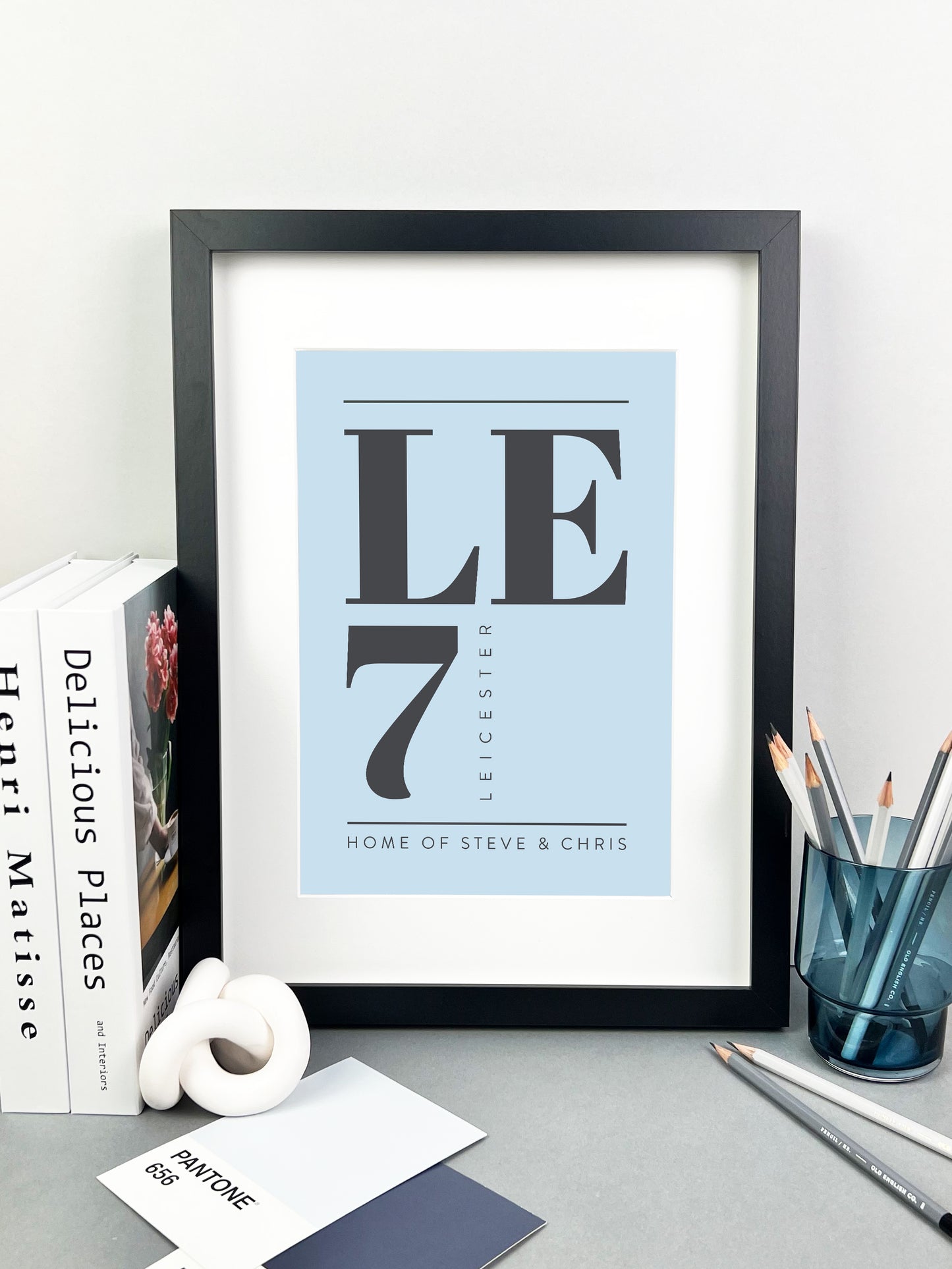 Personalised Postcode Print Sky Blue and Grey