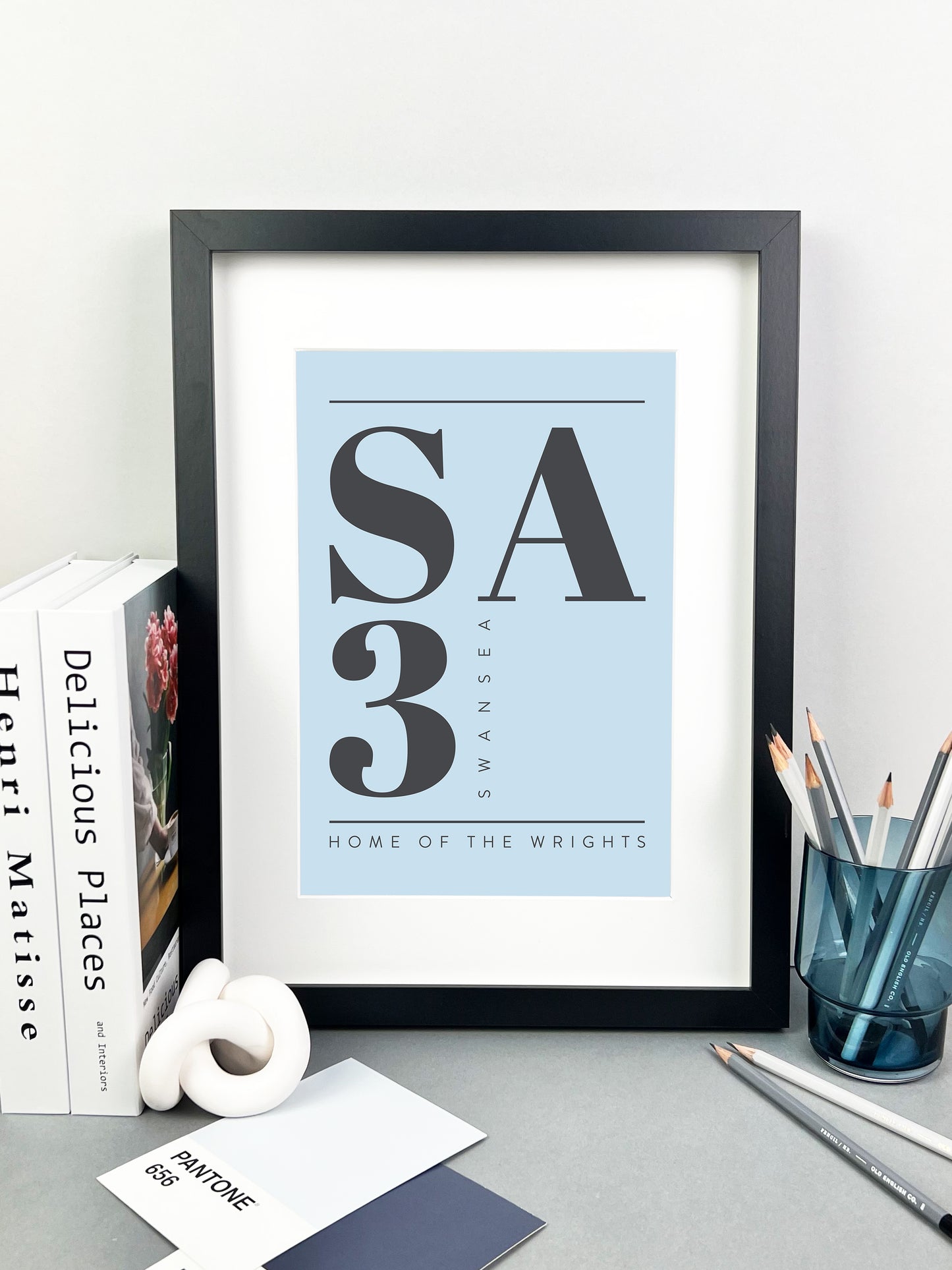 Personalised Postcode Print Sky Blue and Grey