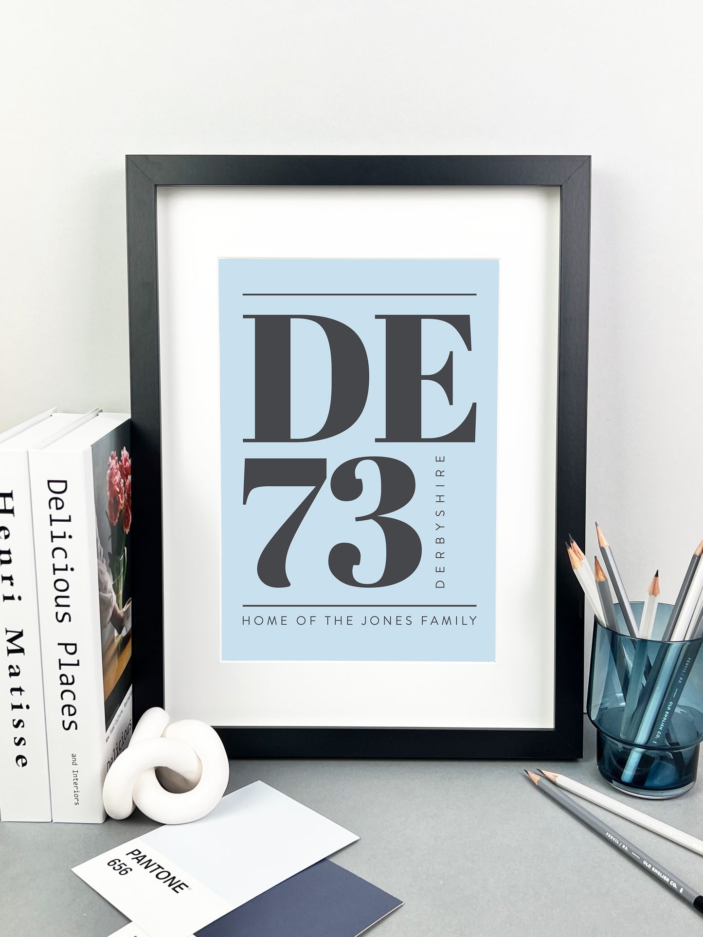 Personalised Postcode Print Sky Blue and Grey