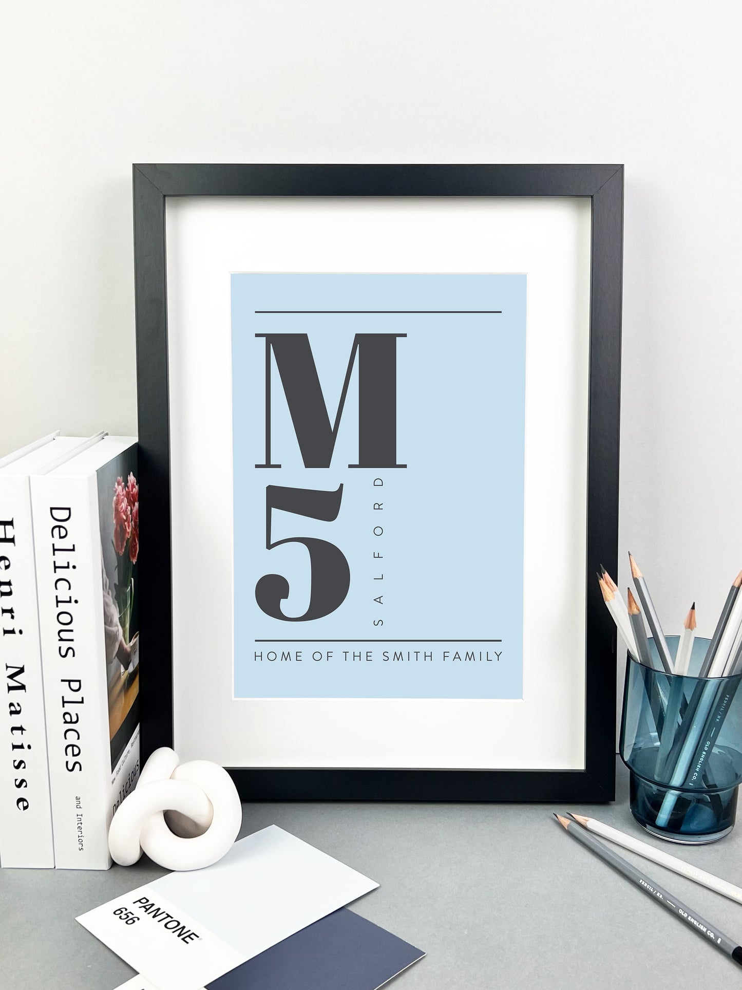 Personalised Postcode Print Sky Blue and Grey