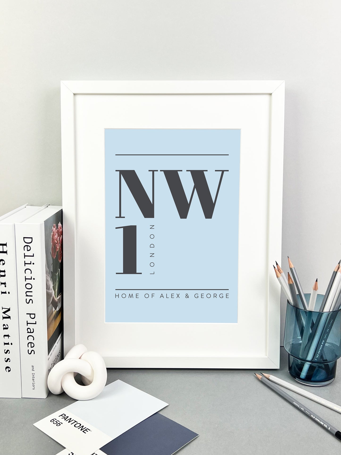 Personalised Postcode Print Sky Blue and Grey