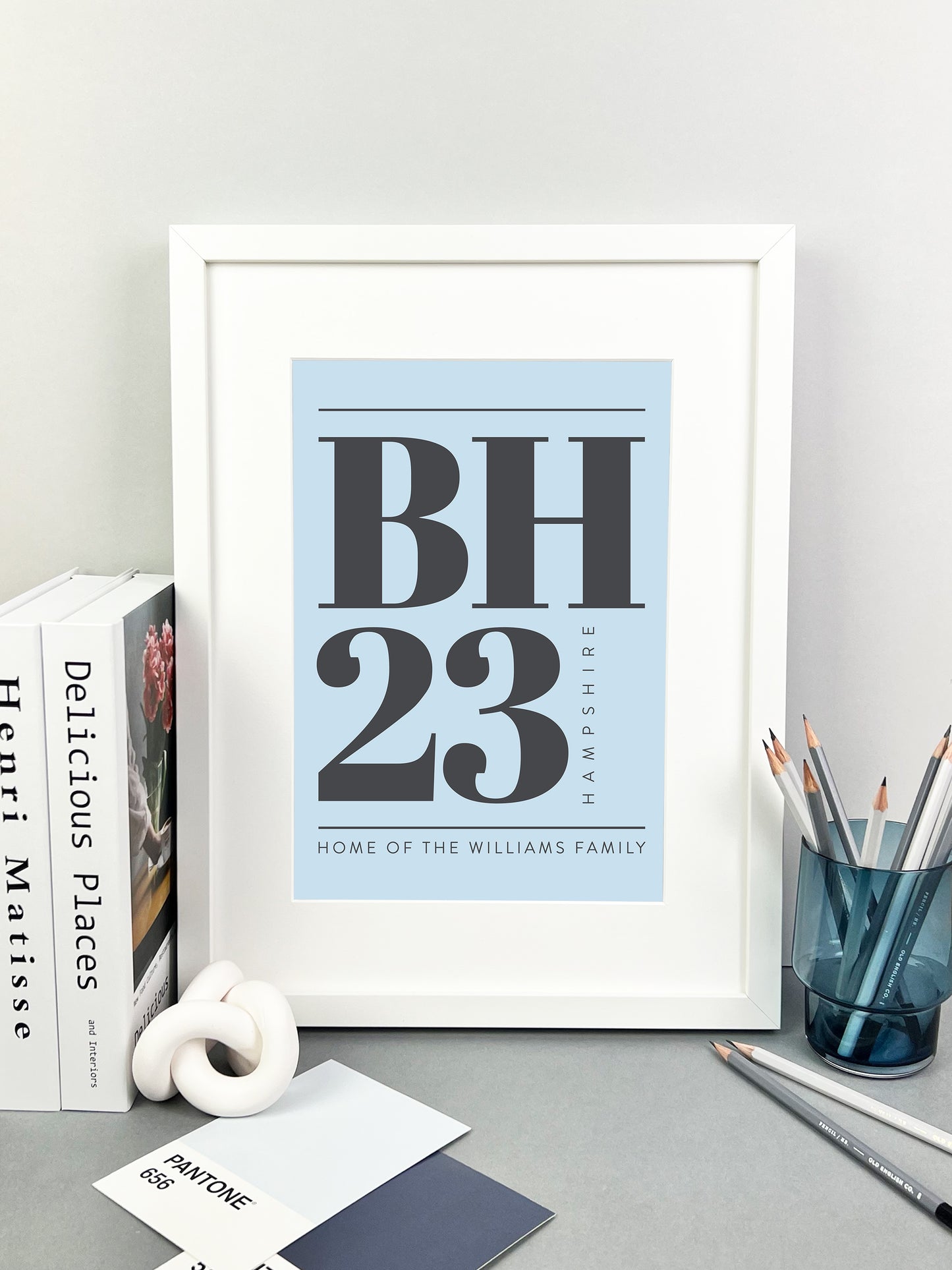 Personalised Postcode Print Sky Blue and Grey