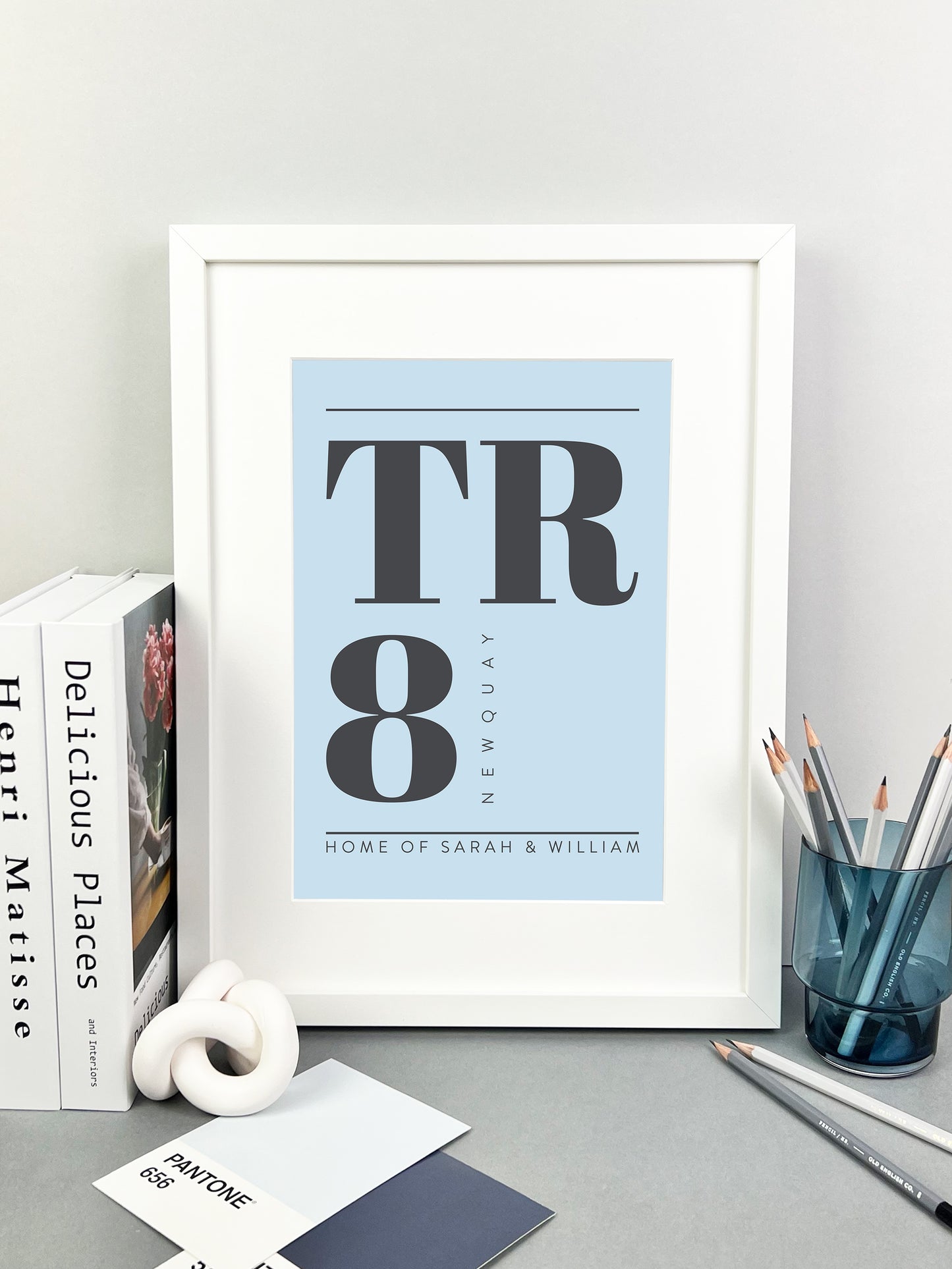 Personalised Postcode Print Sky Blue and Grey