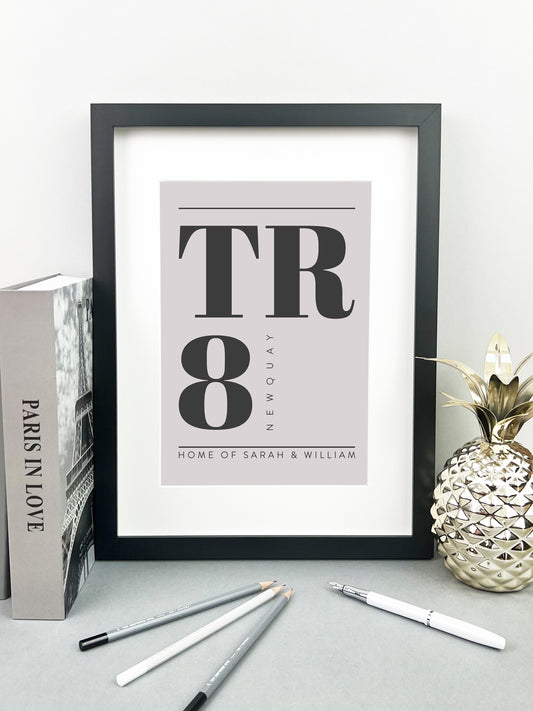 Personalised Postcode Print Grey & Slate