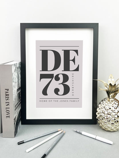 Personalised Postcode Print Grey & Slate