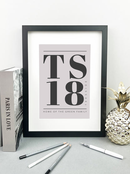 Personalised Postcode Print Grey & Slate