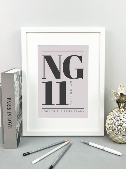 Personalised Postcode Print Grey & Slate