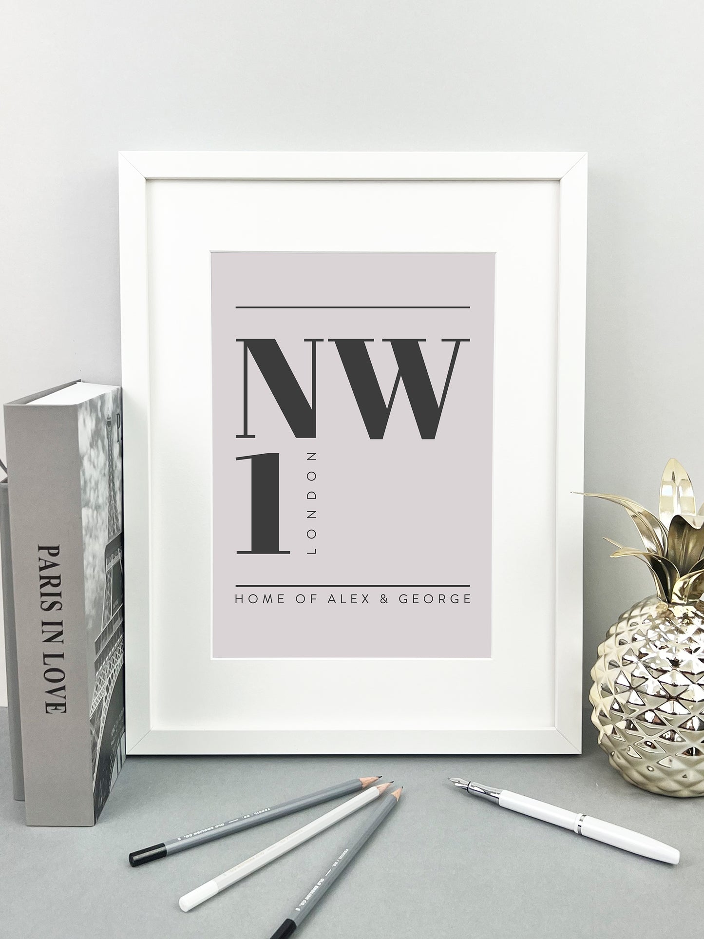 Personalised Postcode Print Grey & Slate