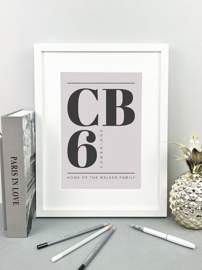 Personalised Postcode Print Grey & Slate