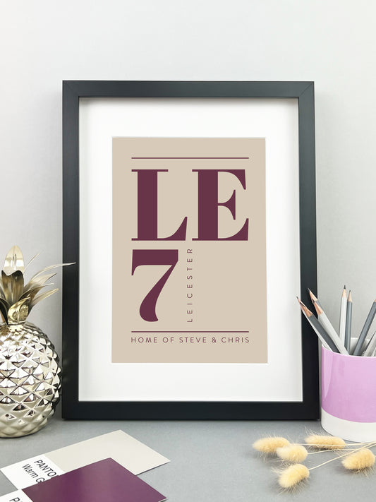 Personalised Postcode Print Stone & Burgundy