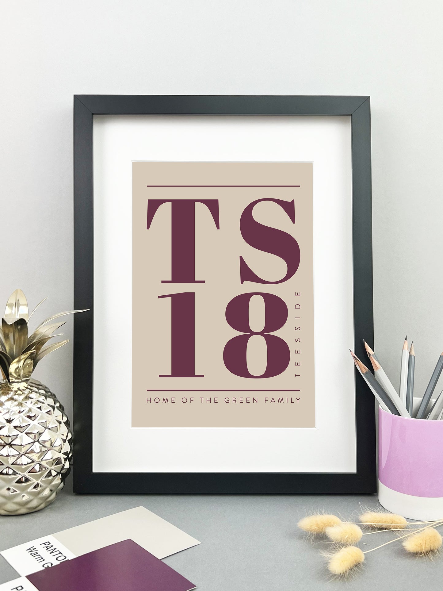 Personalised Postcode Print Stone & Burgundy