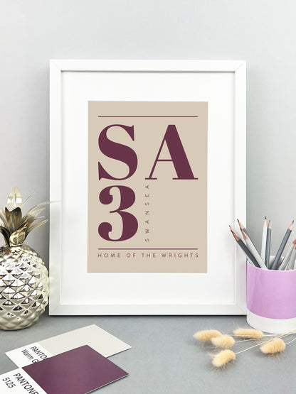 Personalised Postcode Print Stone & Burgundy