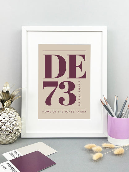 Personalised Postcode Print Stone & Burgundy