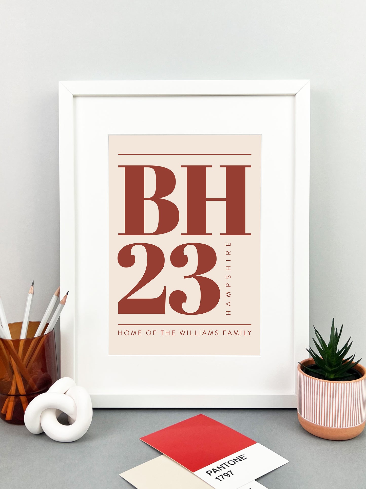 Personalised Postcode Print Cream & Terracotta