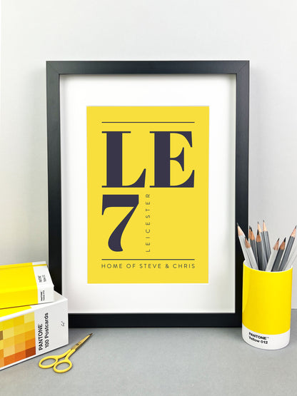 Personalised Postcode Print Yellow & Grey