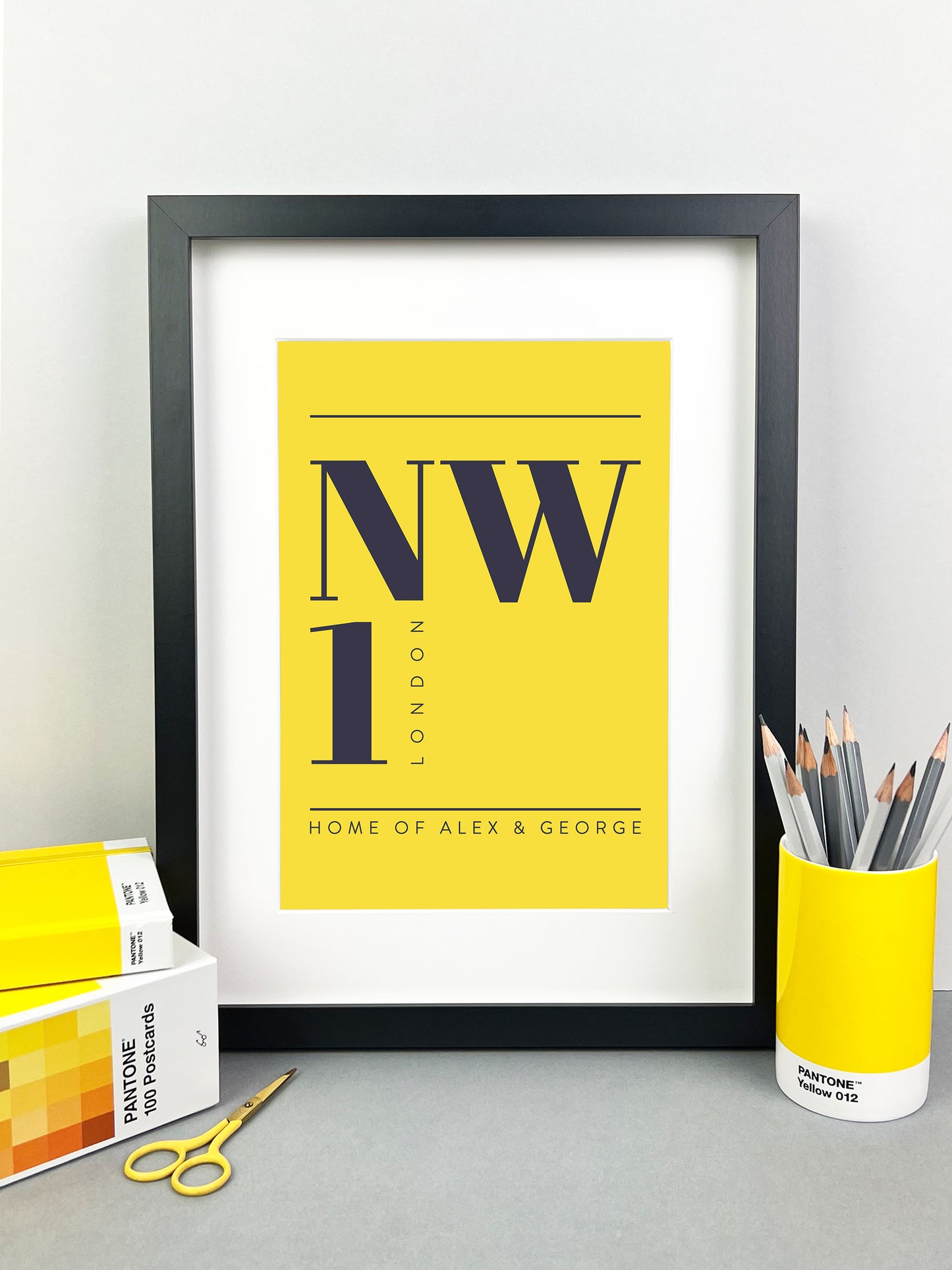 Personalised Postcode Print Yellow & Grey