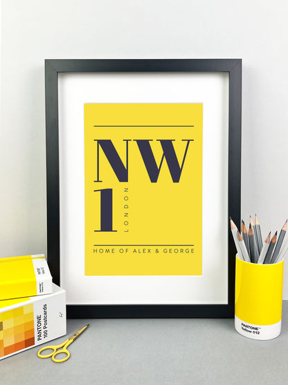 Personalised Postcode Print Yellow & Grey