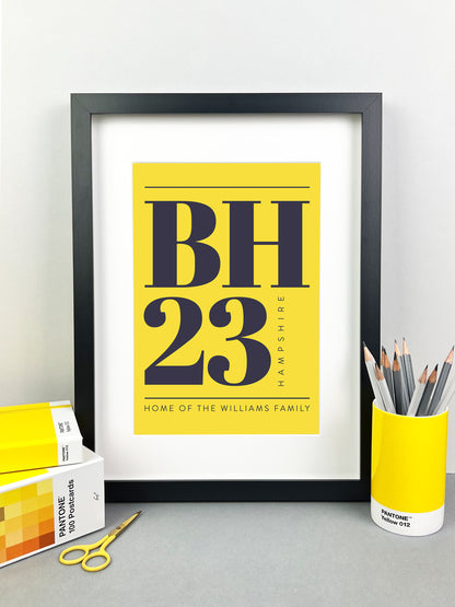 Personalised Postcode Print Yellow & Grey