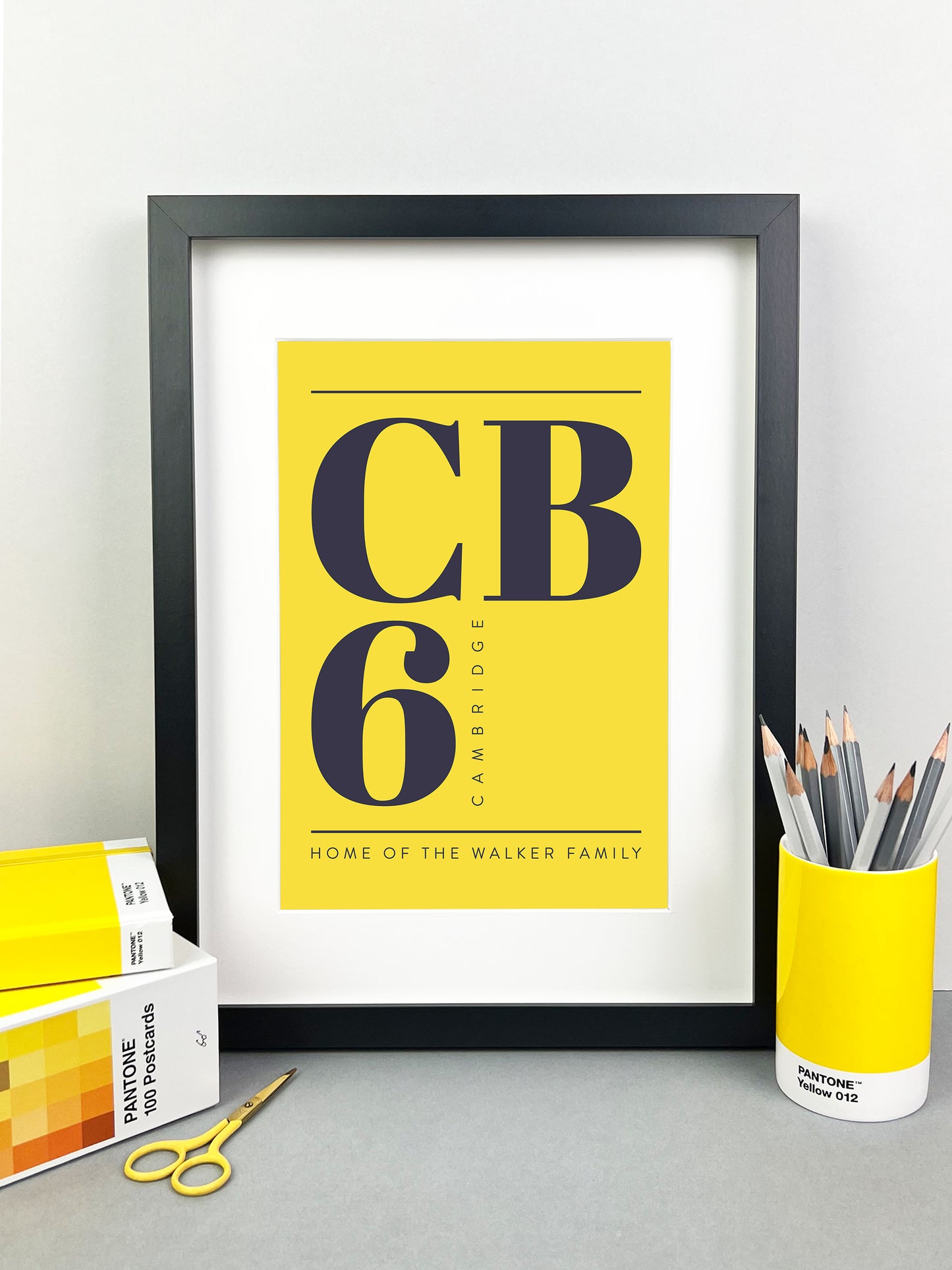 Personalised Postcode Print Yellow & Grey