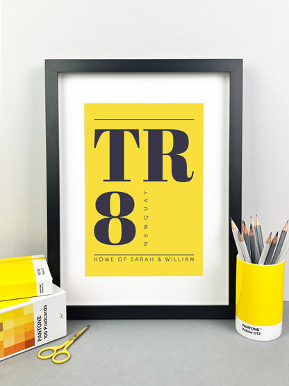 Personalised Postcode Print Yellow & Grey