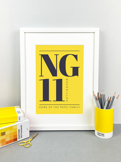 Personalised Postcode Print Yellow & Grey